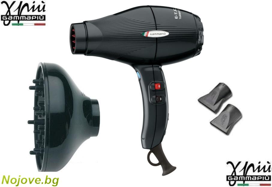 Gamma Piu ETC Light L Professional hairdryer - Tormalionic, Black, Професионален сешоар за коса, компактен и мощен, тегло: 390 гр, мощност: 2100 W, ГамаПю Италия
